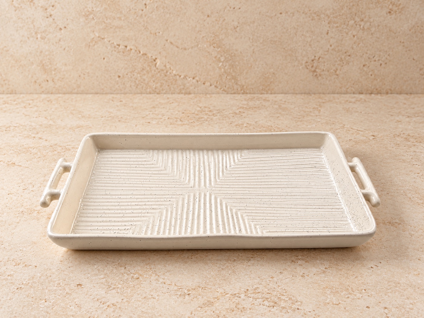 Handled Serving Tray in White