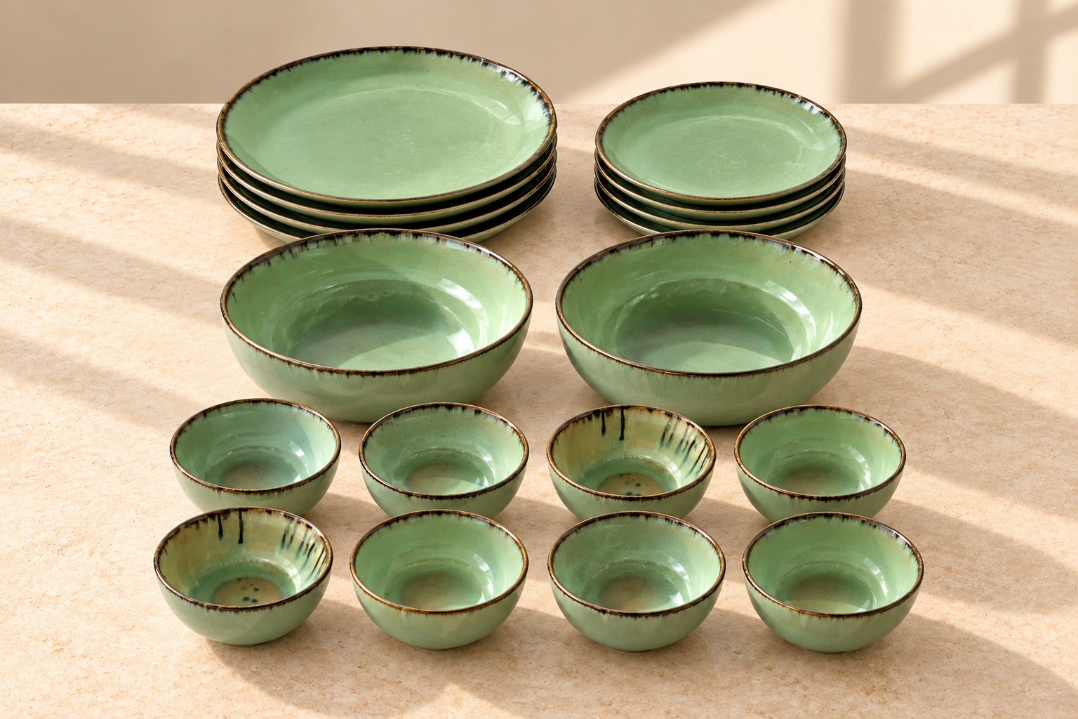 Sage 18-piece dinner set, arranged together